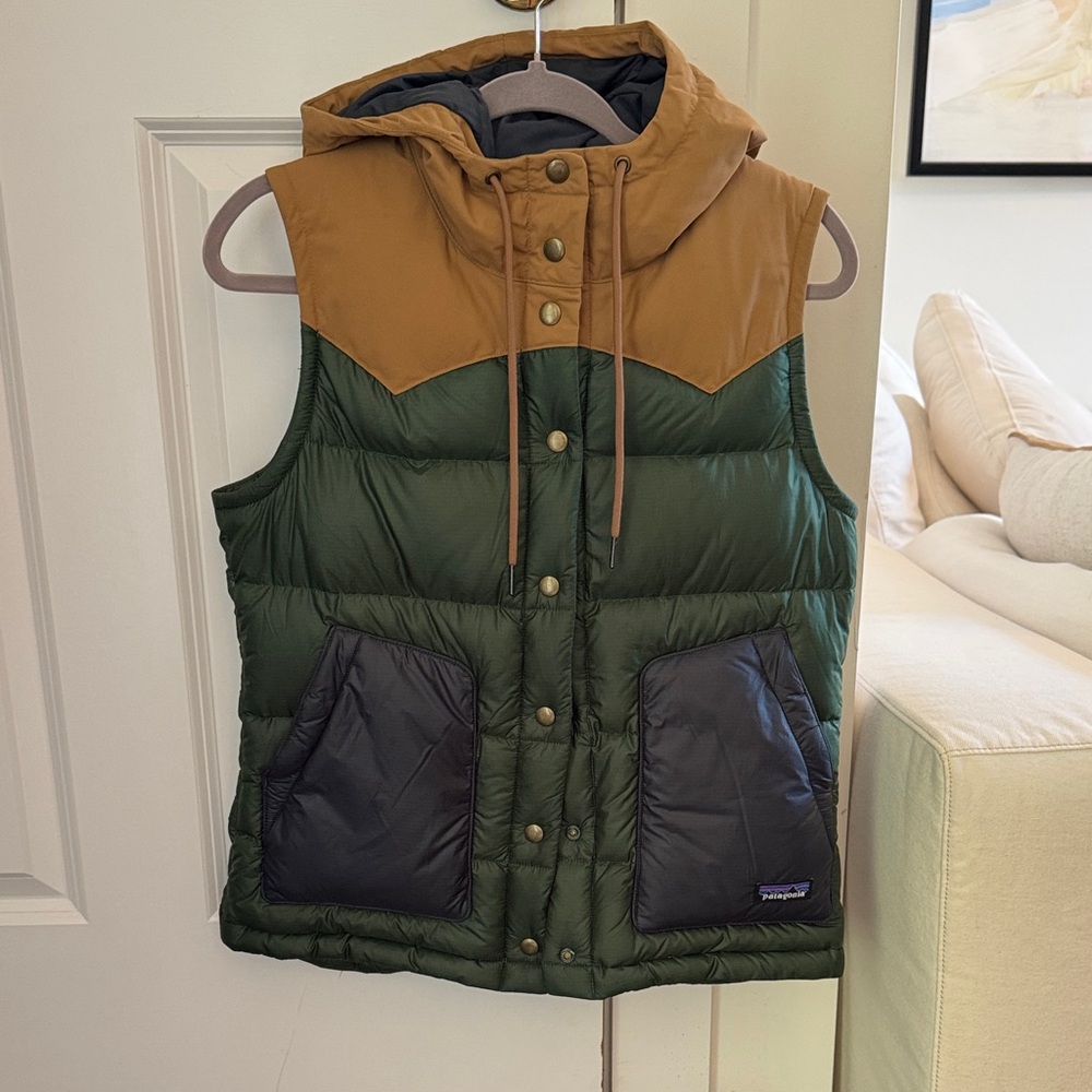 Patagonia Olive and Brown Hooded Vest